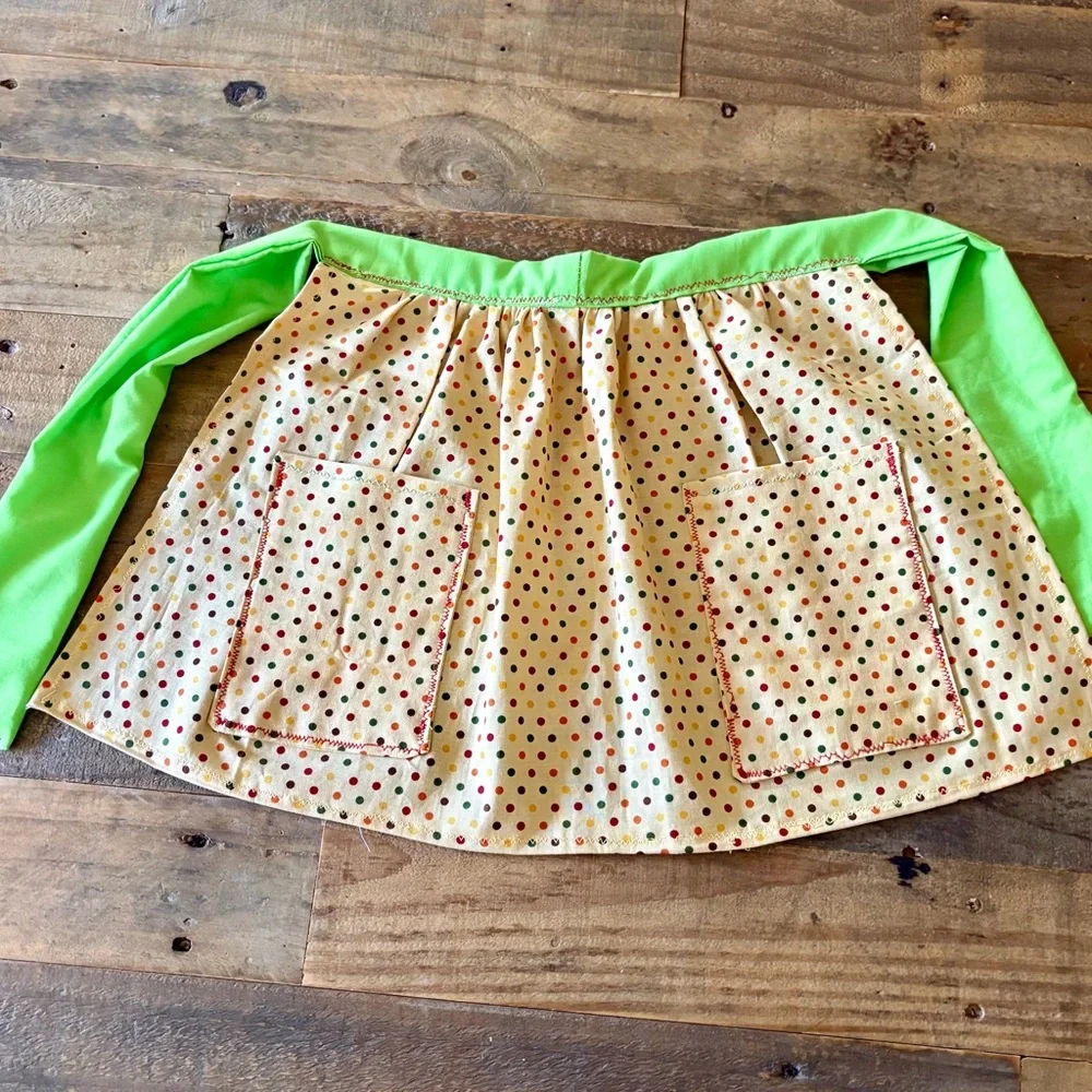 Kids Polka Dot Apron Skirt with Neon Green Waistband
